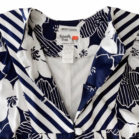 Vintage Liberty House of Hawaii Blue and White Floral MuuMuu Dress - Picture 4 of 9